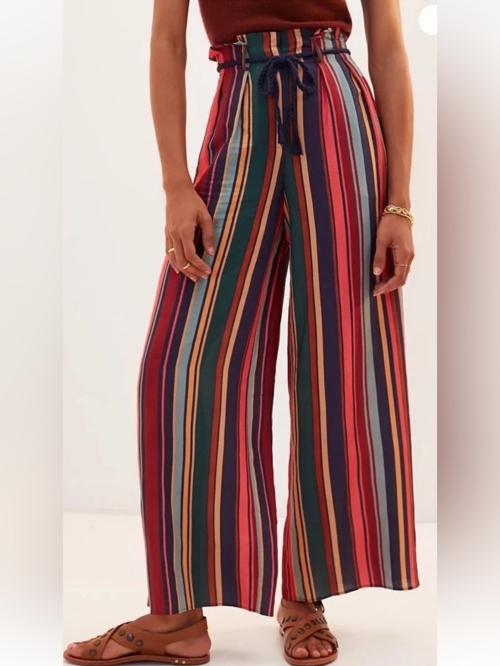 Anthropologie Farm Rio Multicolor Vertical-Stripe Wide-Leg Pants Size XS